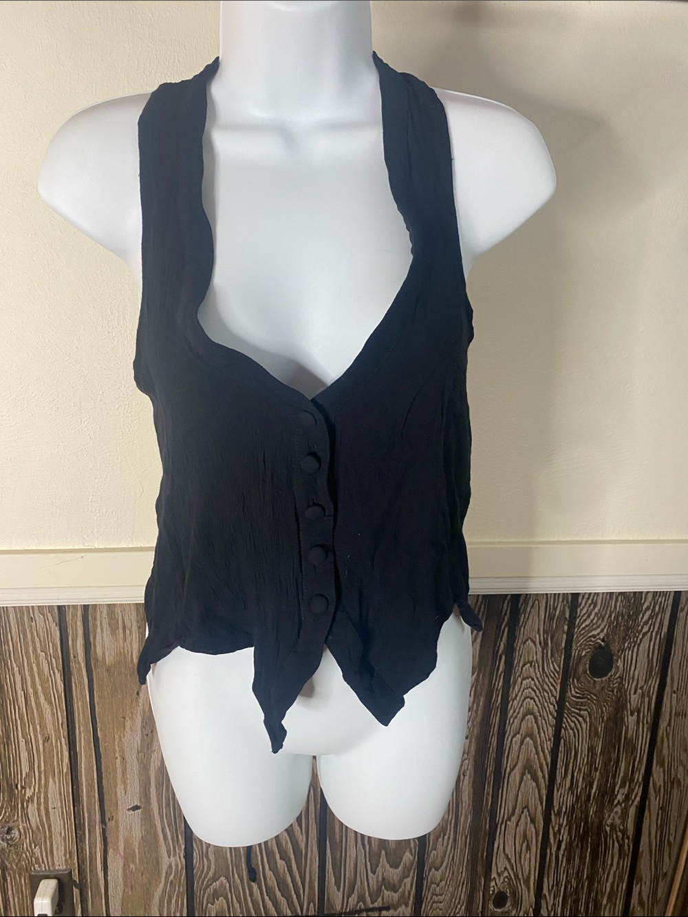 Free People Black Button-Front V-Neck Tank